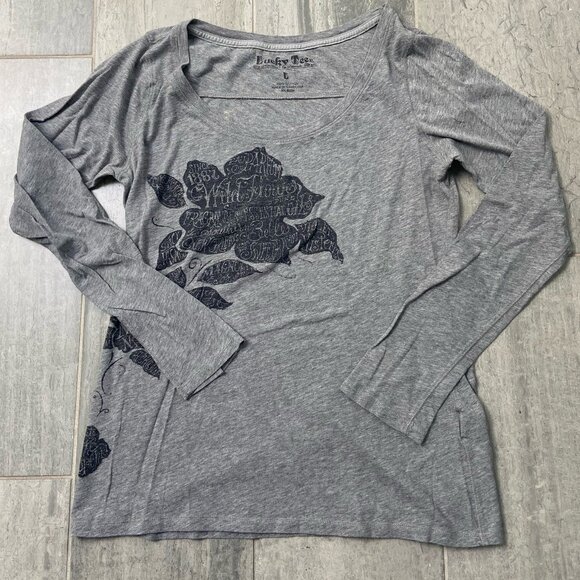 Lucky Tees Cotton Long Sleeve Scoop Neck Floral Print Tee Shirt Gray Size Large - Picture 1 of 9